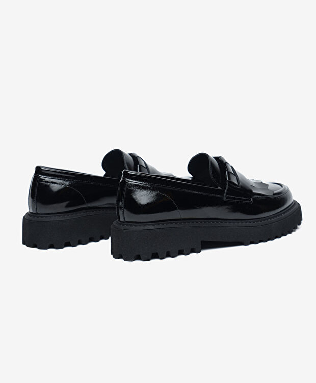 Kadın Siyah Rugan Hakiki Deri Loafer Ayakkabı - 4