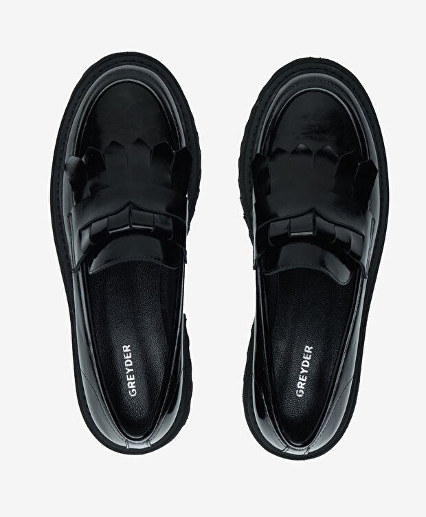 Kadın Siyah Rugan Hakiki Deri Loafer Ayakkabı - 5