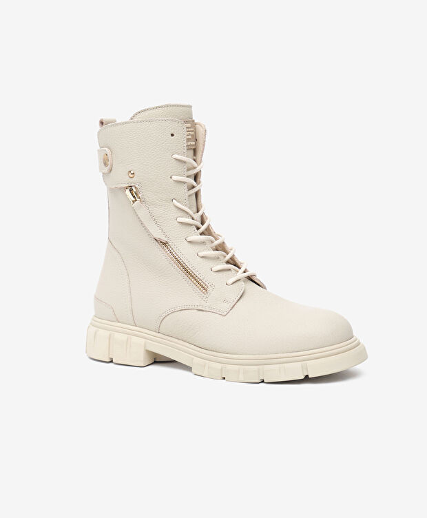 Kadın Ekru Hakiki Deri Military Bot - 2