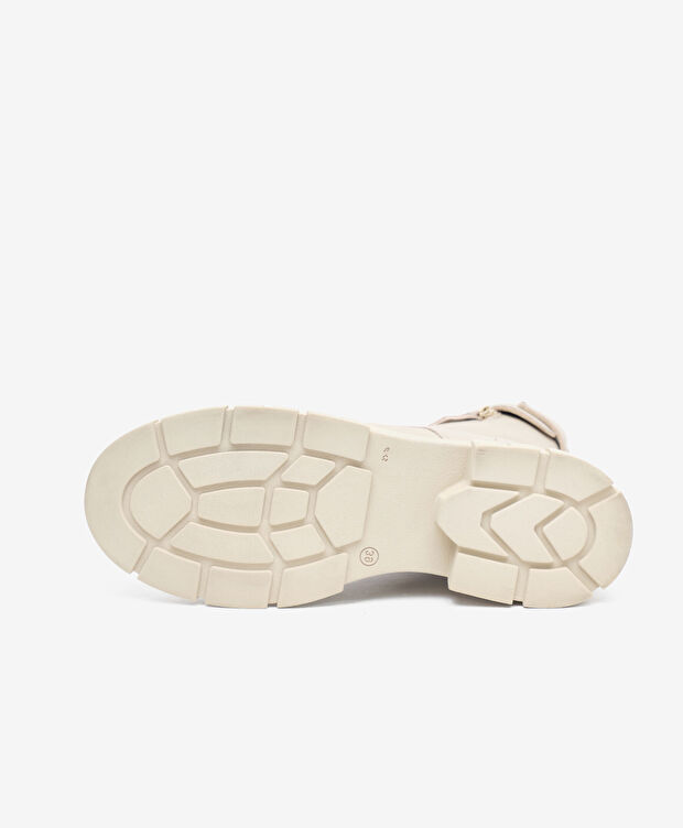 Kadın Ekru Hakiki Deri Military Bot - 5