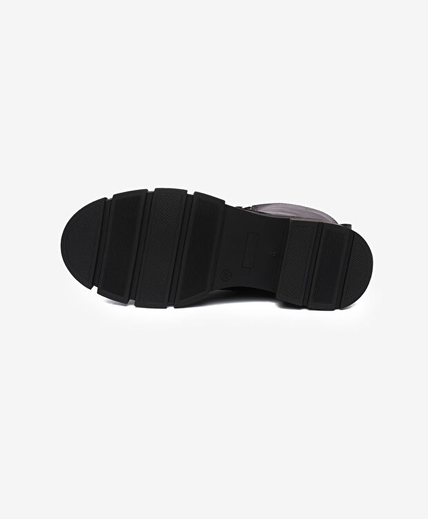 Kadın Siyah Hakiki Deri Military Bot - 5