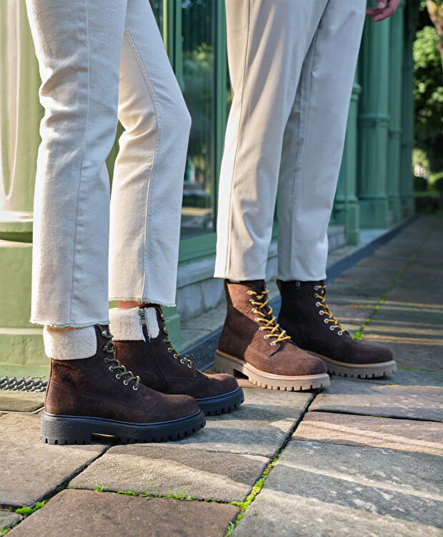 Kadın Kahverengi Hakiki Deri Military Bot - 6