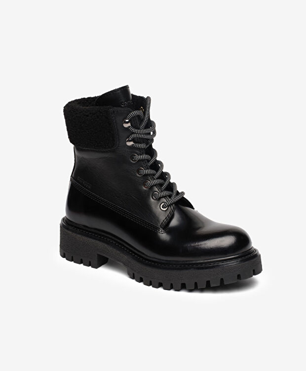 Kadın Siyah Hakiki Deri Military Bot - 2