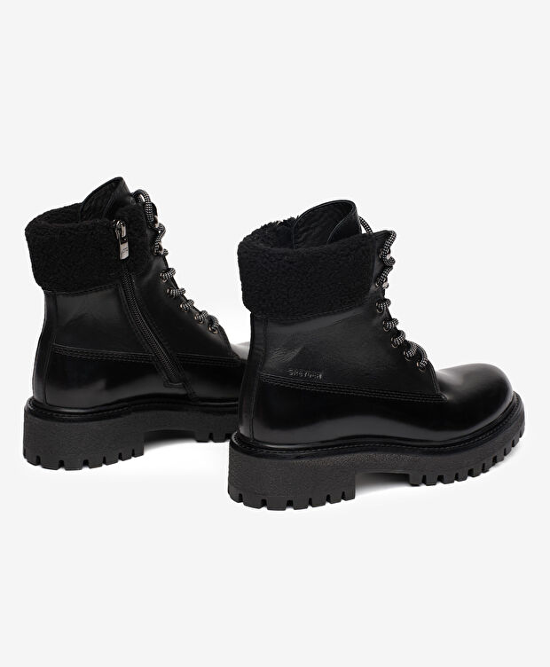 Kadın Siyah Hakiki Deri Military Bot - 4