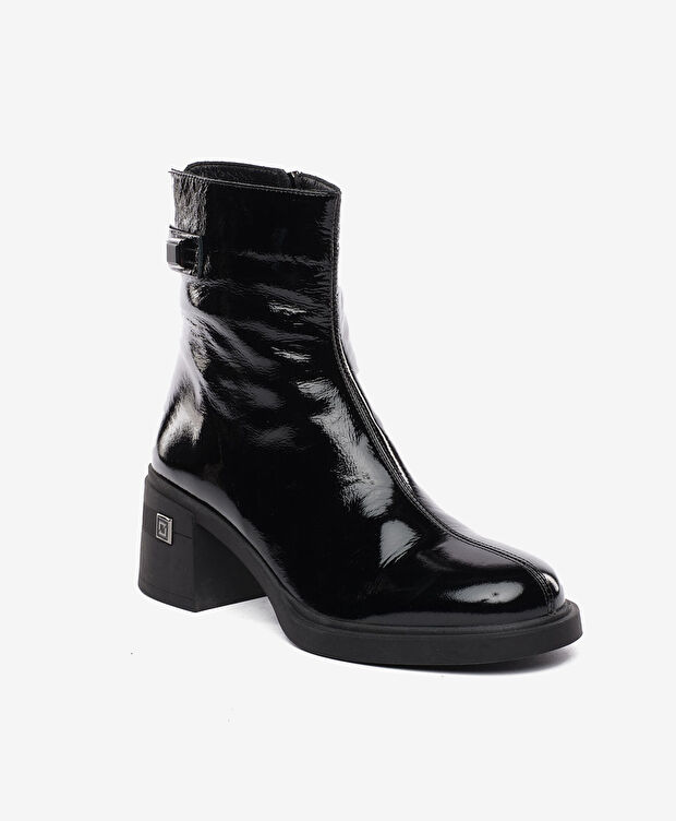 Kadın Siyah Rugan Hakiki Deri Topuklu Bot - 2