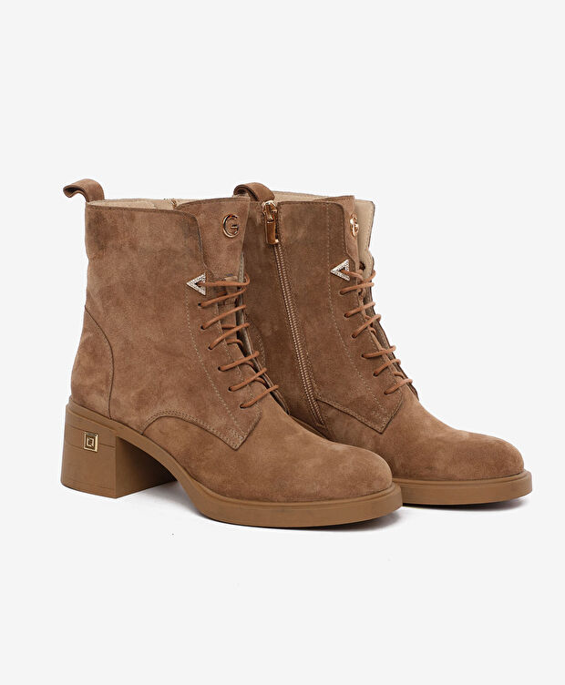 Kadın Taba Süet Hakiki Deri Topuklu Bot - 3