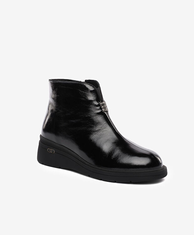 Kadın Siyah Rugan Hakiki Deri Comfort Bot - 2