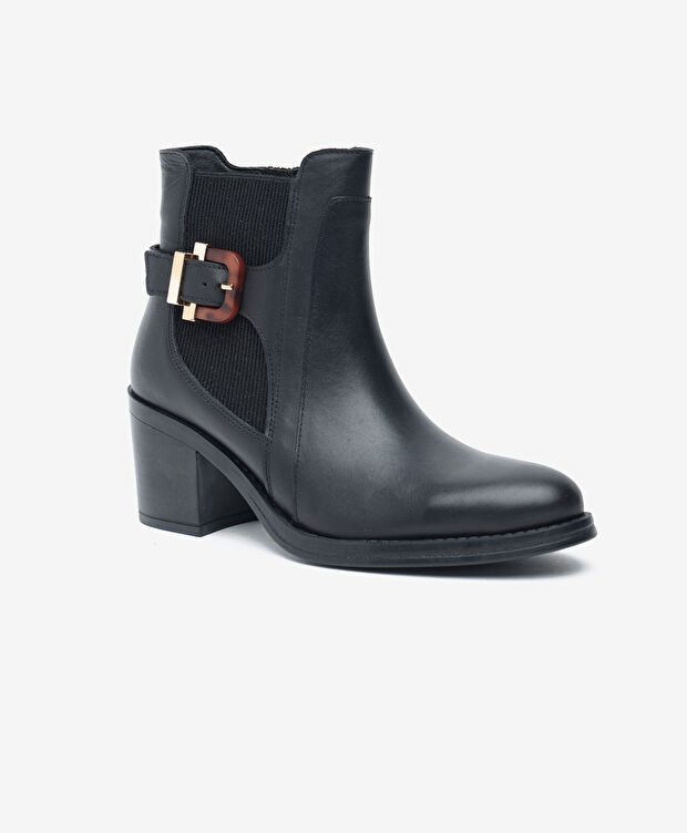 Kadın Siyah Hakiki Deri Topuklu Bot - 2