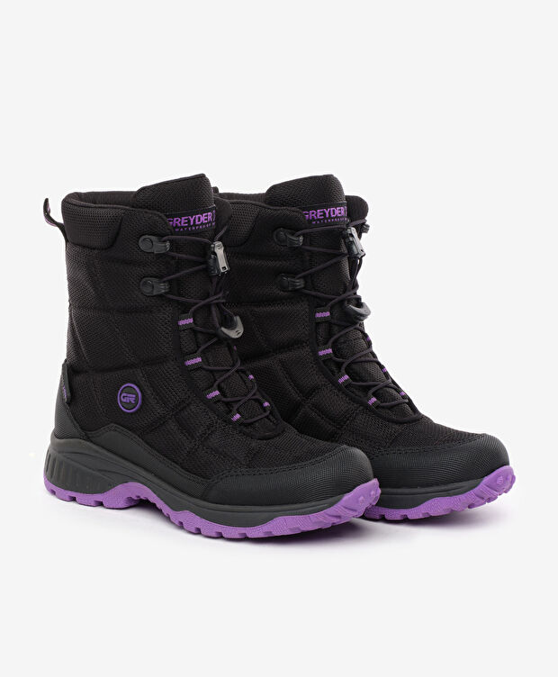 Kız Çocuk Siyah Mor Su Geçirmez Outdoor Kar Botu - 3