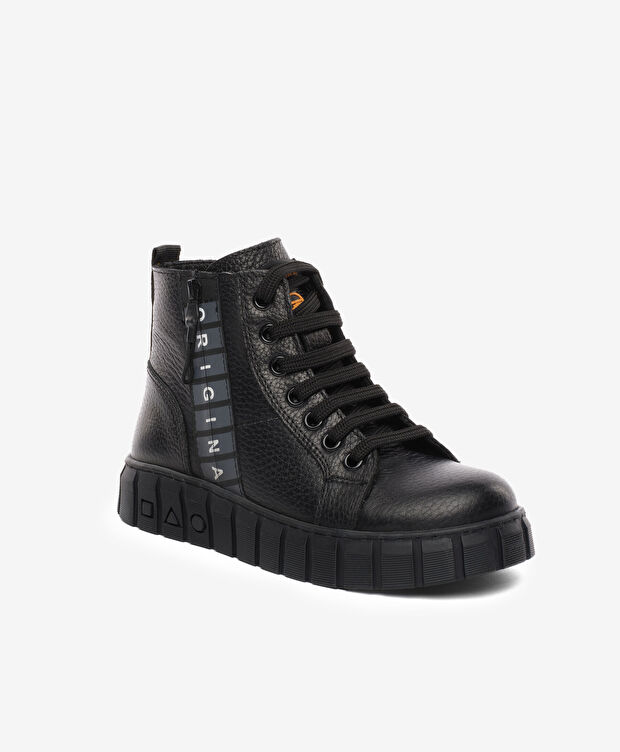 Erkek Çocuk Siyah Hakiki Deri Sneaker Bot - 2