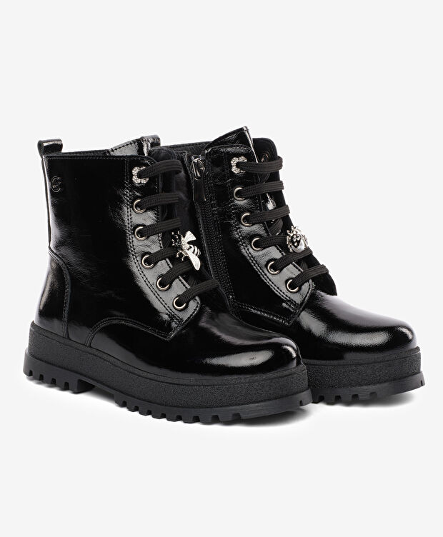 Çocuk Siyah Hakiki Deri Military Bot - 3