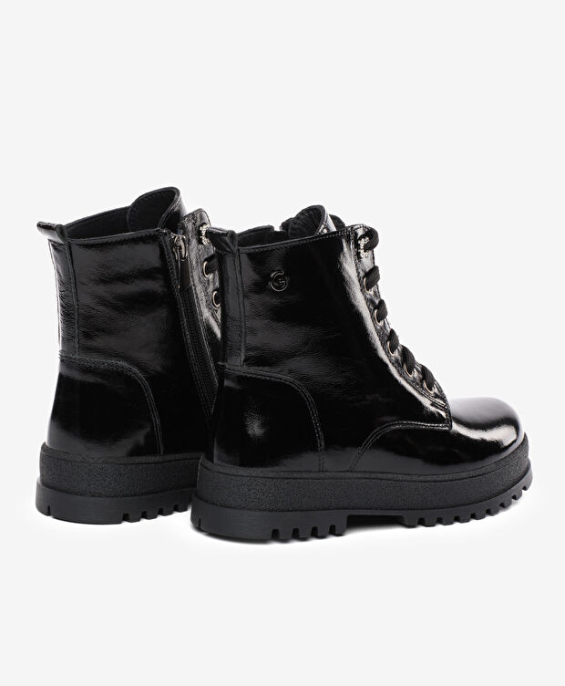 Çocuk Siyah Hakiki Deri Military Bot - 4