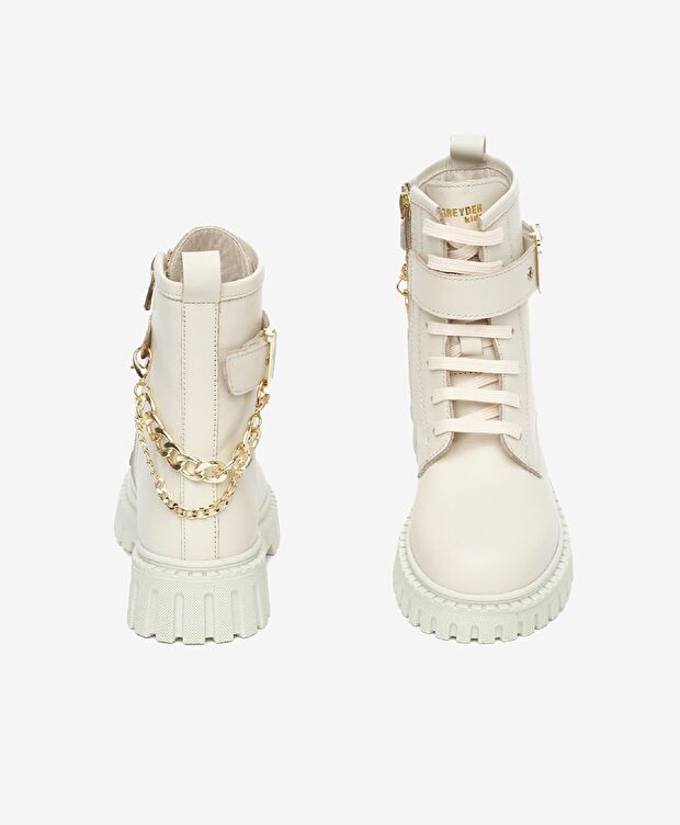 Çocuk Bej Hakiki Deri Military Bot - 7