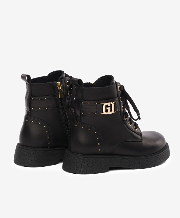 Kız Çocuk Siyah Hakiki Deri Military Bot - 4