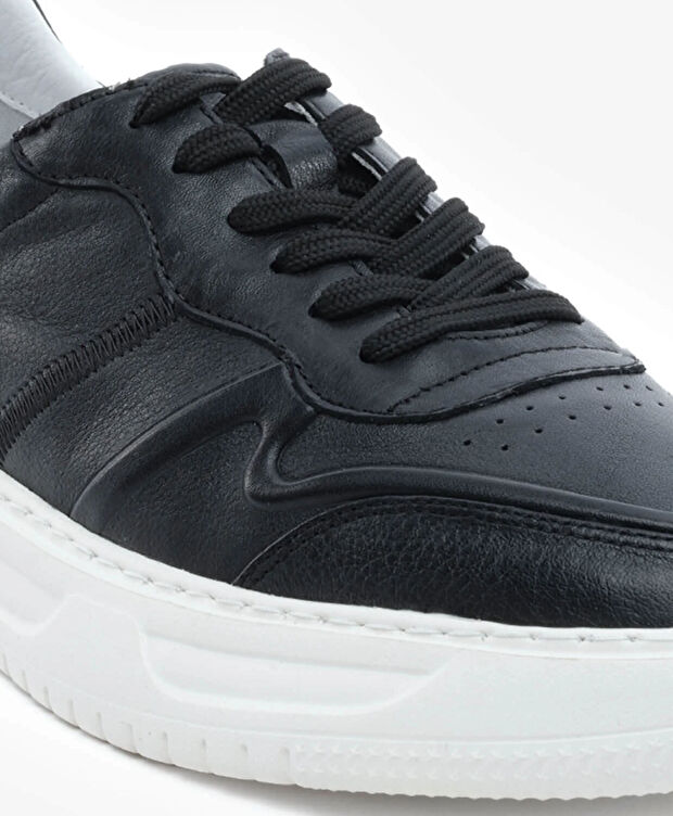 Erkek Siyah Hakiki Deri Sneaker Ayakkabı - 5