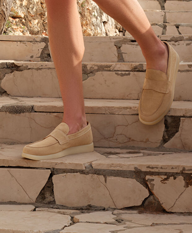 Erkek Bej Hakiki Deri Loafer Ayakkabı - 8