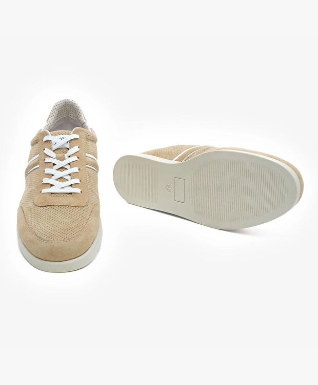 Erkek Bej Hakiki Deri Sneaker Ayakkabı - 6