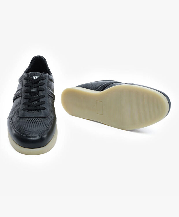 Erkek Siyah Hakiki Deri Sneaker Ayakkabı - 6