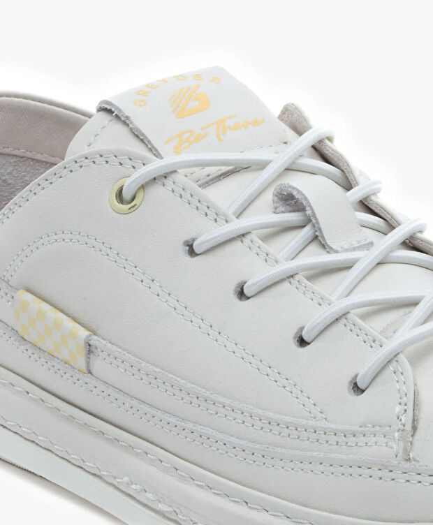 Kadın Kirli Beyaz Hakiki Deri Sneaker Ayakkabı - 5