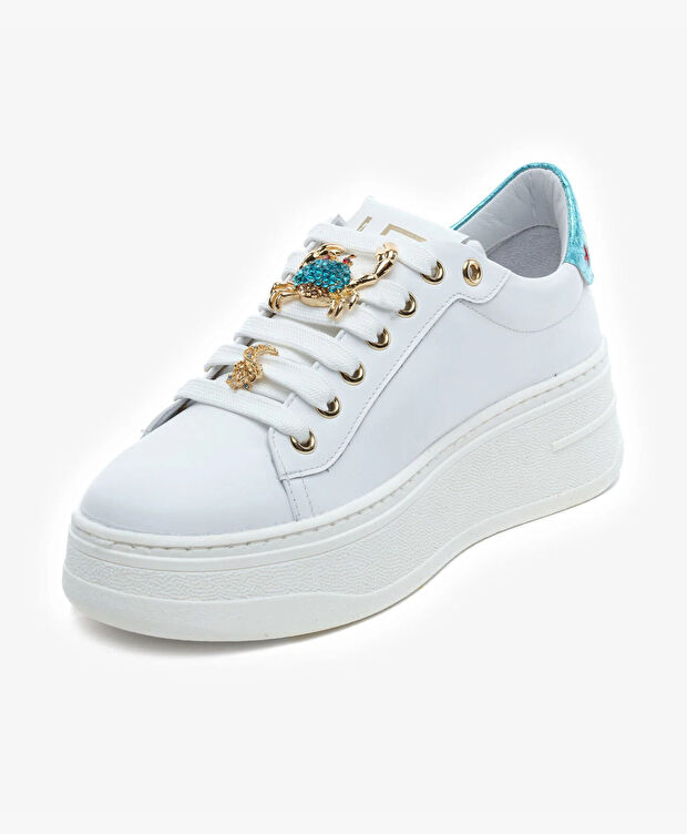 Kadın Beyaz Mavi Hakiki Deri Sneaker Ayakkabı - 3