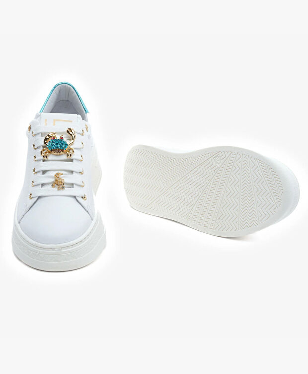 Kadın Beyaz Mavi Hakiki Deri Sneaker Ayakkabı - 6