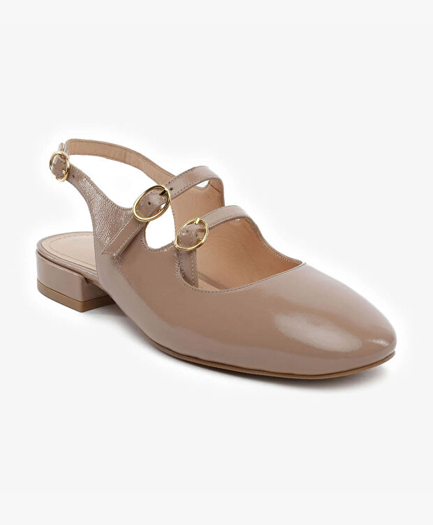 Kadın Açık Vizon Kırışık Rugan Hakiki Deri Babet - 2