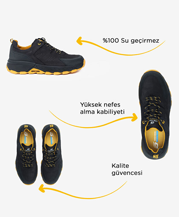 Erkek Siyah Sarı Hakiki Deri Su Geçirmez Outdoor Ayakkabı - 2