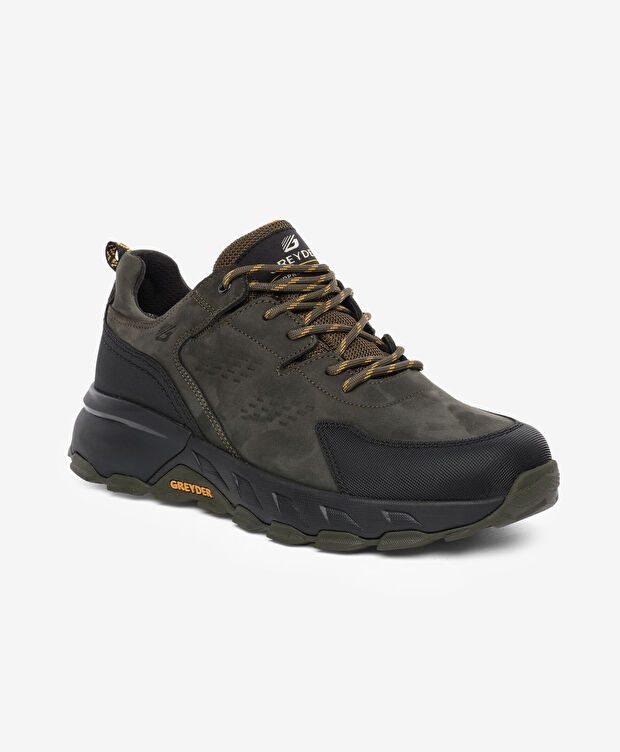 Erkek Haki Siyah Hakiki Deri Su Geçirmez Outdoor Ayakkabı - 3