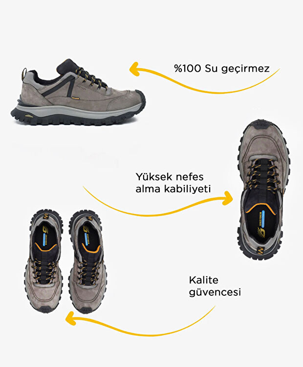 Erkek Koyu Gri Hakiki Deri Su Geçirmez Outdoor Ayakkabı - 2