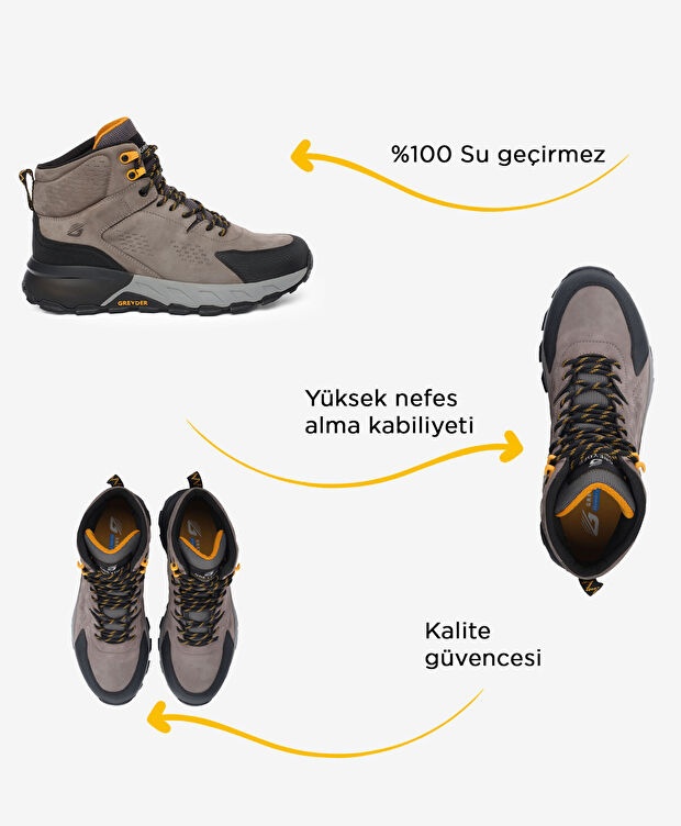 Erkek Koyu Gri Hakiki Deri Su Geçirmez Outdoor Bot - 2