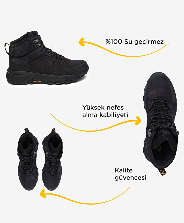 Erkek Siyah Hakiki Deri Su Geçirmez Outdoor Bot - 2