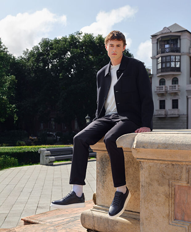 Erkek Lacivert Hakiki Deri Sneaker Ayakkabı - 7