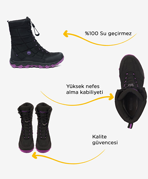 Kadın Siyah Mor Su Geçirmez Outdoor Kar Botu - 2