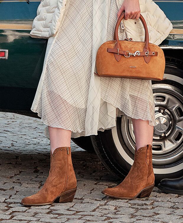 Kadın Taba Süet Hakiki Deri Topuklu Bot - 6