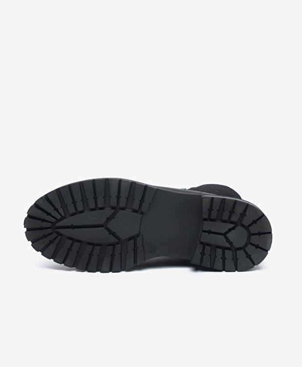 Kadın Siyah Hakiki Deri Military Bot - 5