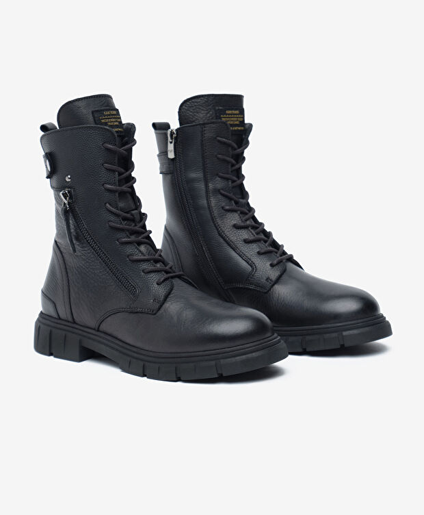 Kadın Siyah Hakiki Deri Military Bot - 3