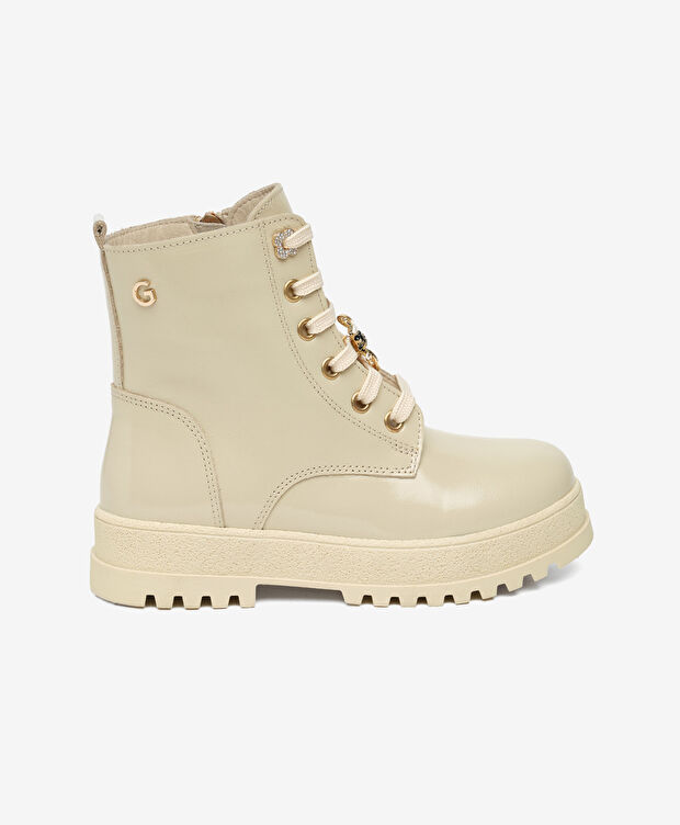 Çocuk Bej Hakiki Deri Military Bot - 1