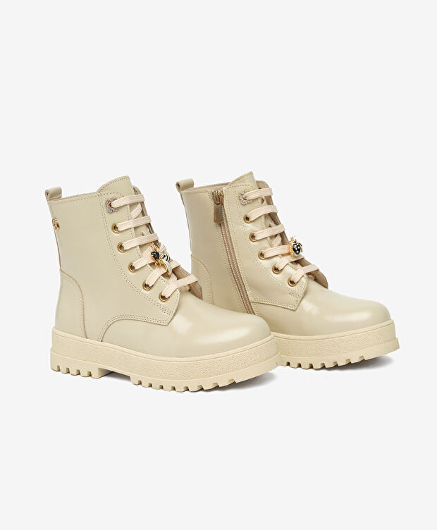 Çocuk Bej Hakiki Deri Military Bot - 3