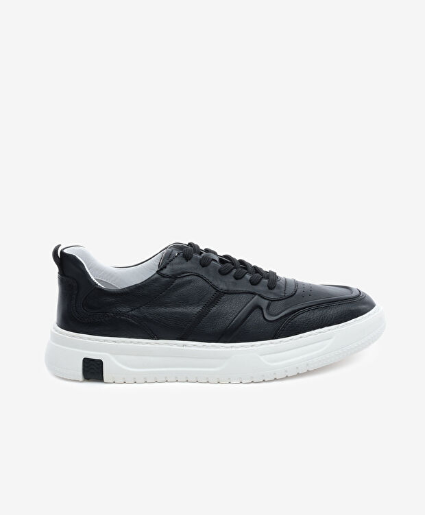 Erkek Siyah Hakiki Deri Sneaker Ayakkabı - 1