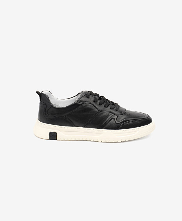 Erkek Siyah Ekru Hakiki Deri Sneaker Ayakkabı - 1
