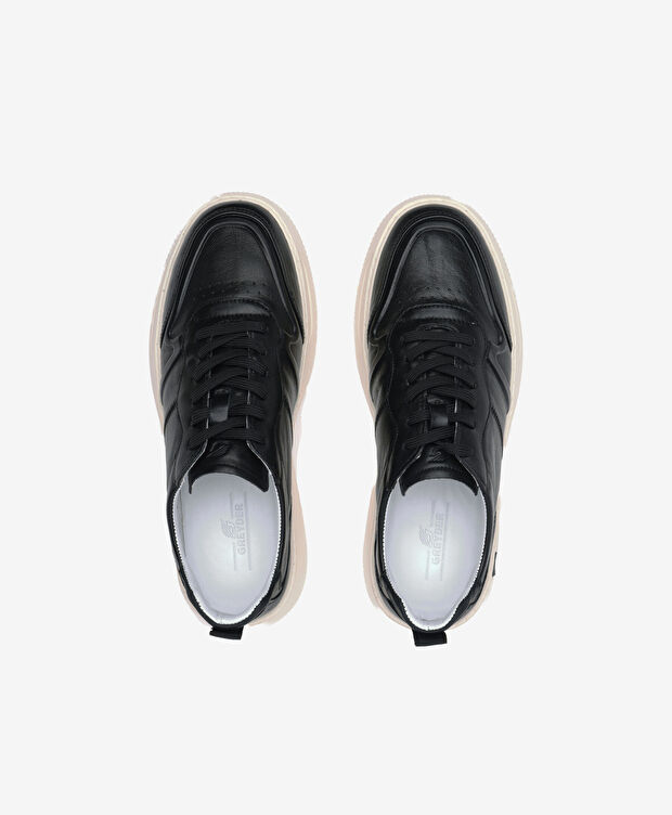 Erkek Siyah Ekru Hakiki Deri Sneaker Ayakkabı - 5