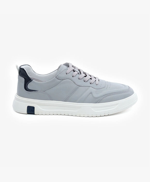 Erkek Açık Gri Hakiki Deri Sneaker Ayakkabı - 1