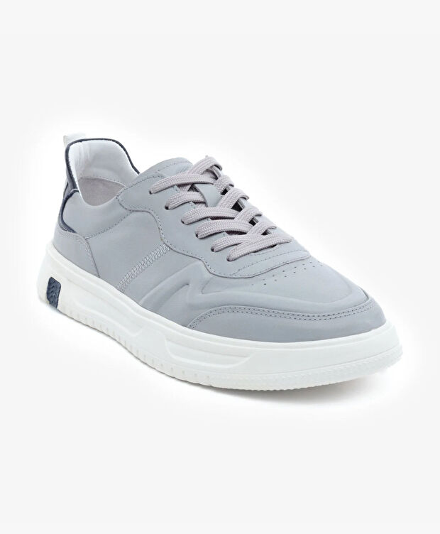 Erkek Açık Gri Hakiki Deri Sneaker Ayakkabı - 2