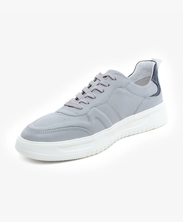 Erkek Açık Gri Hakiki Deri Sneaker Ayakkabı - 3
