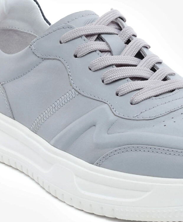 Erkek Açık Gri Hakiki Deri Sneaker Ayakkabı - 5