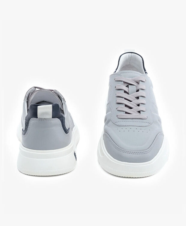 Erkek Açık Gri Hakiki Deri Sneaker Ayakkabı - 7
