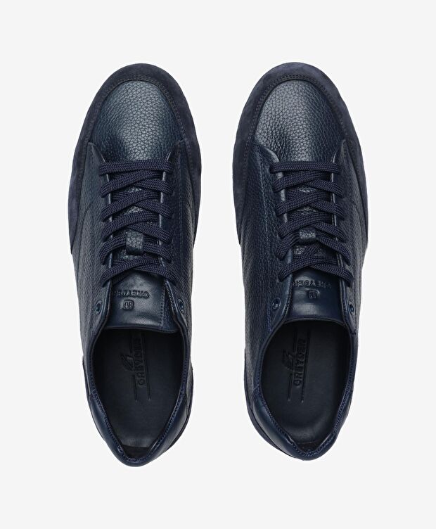 Erkek Lacivert Hakiki Deri Sneaker Ayakkabı - 5