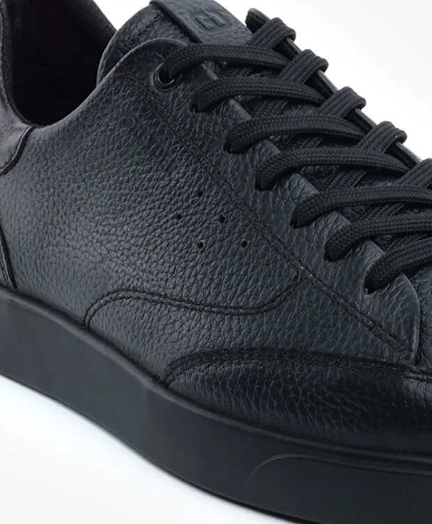 Erkek Siyah Hakiki Deri Sneaker Ayakkabı - 5