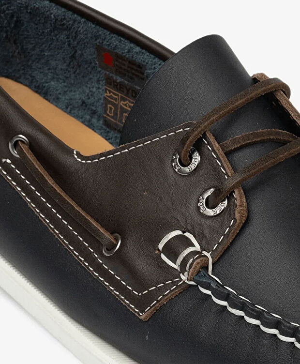 Erkek Lacivert Kahverengi Hakiki Deri Marine Ayakkabı - 7