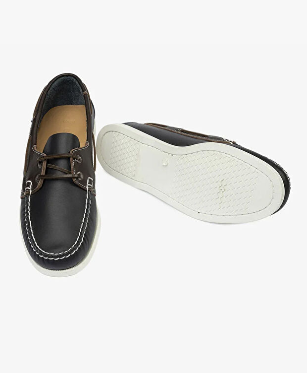 Erkek Lacivert Kahverengi Hakiki Deri Marine Ayakkabı - 8